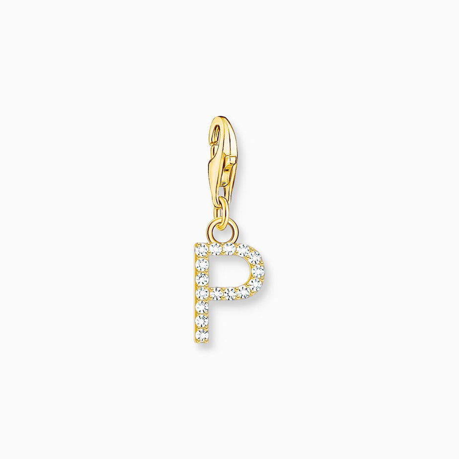 Thomas Sabo Gold Letter P Charm Pendant with White Stones