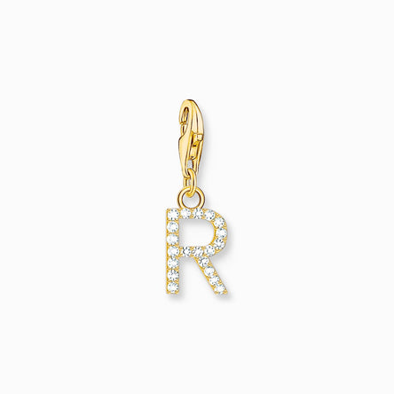 Thomas Sabo Gold Letter R Charm Pendant with White Stones