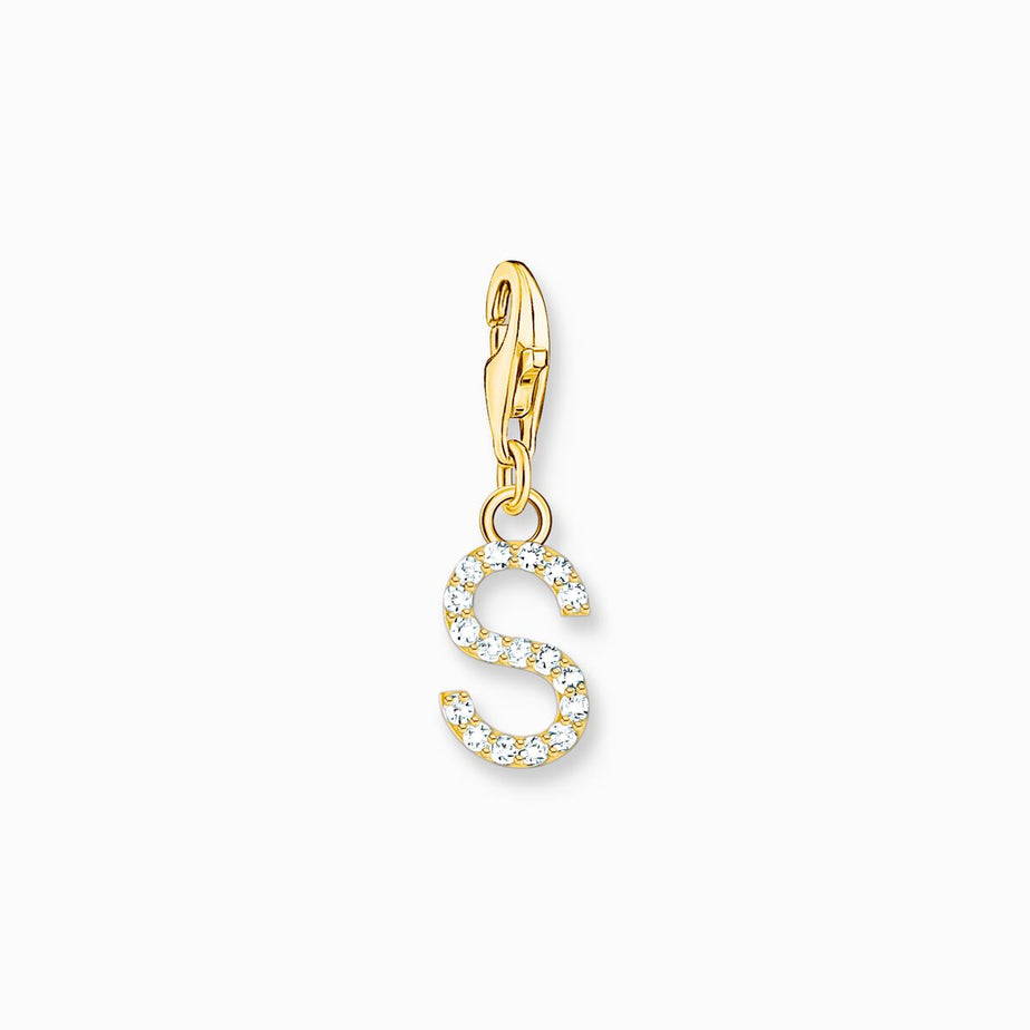 Thomas Sabo Gold Letter S Charm Pendant with White Stones