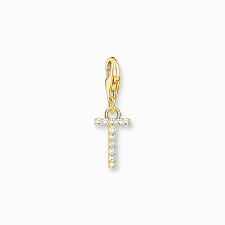 Thomas Sabo Gold Letter T Charm Pendant with White Stones