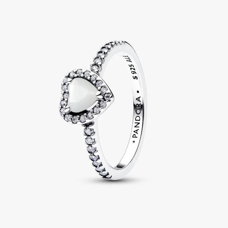 Pandora Elevated White Heart Ring