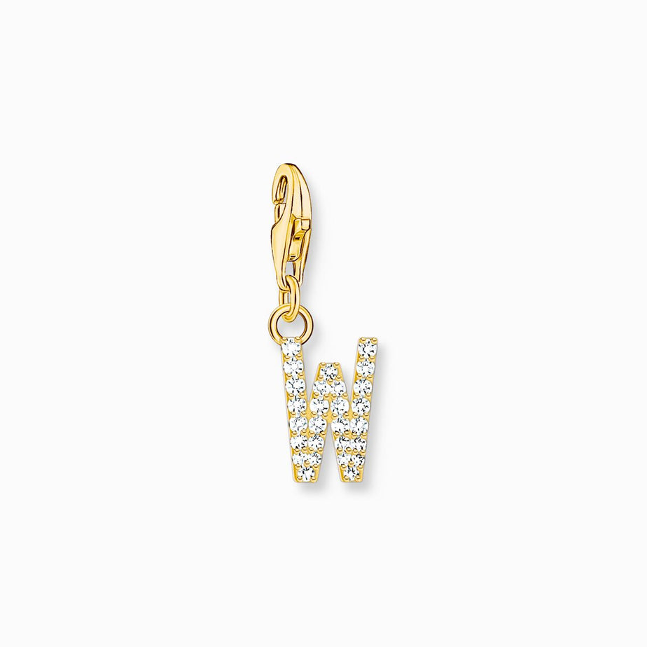 Thomas Sabo Gold Letter W Charm Pendant with White Stones