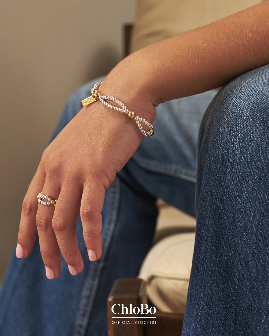 ChloBo Silver And Gold Entertwined Double Ring