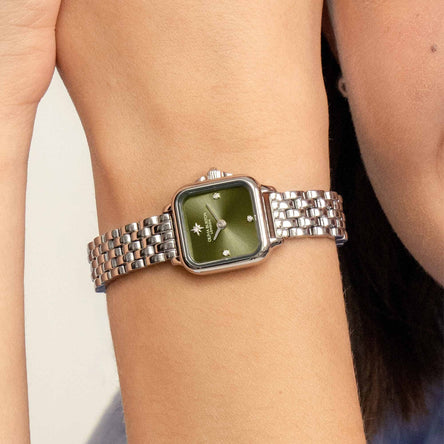 Olivia Burton 20mm Mini Grosvenor Sage Green & Silver Bracelet Watch