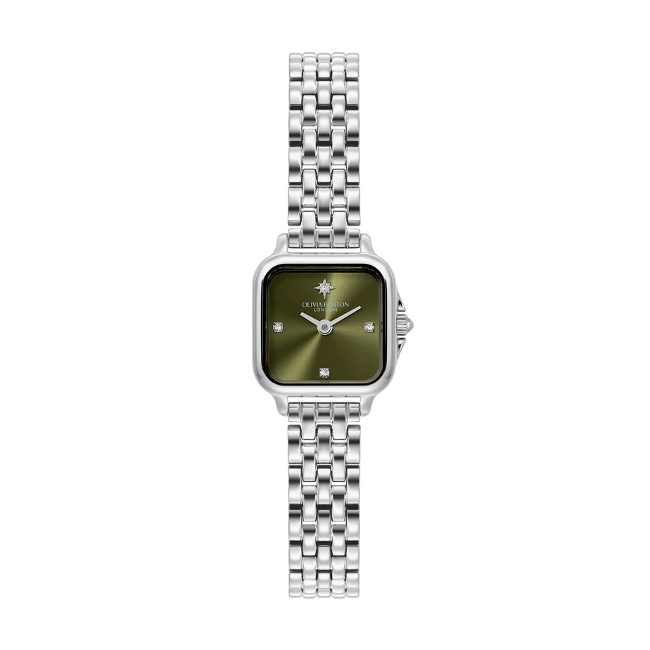 Olivia Burton 20mm Mini Grosvenor Sage Green & Silver Bracelet Watch