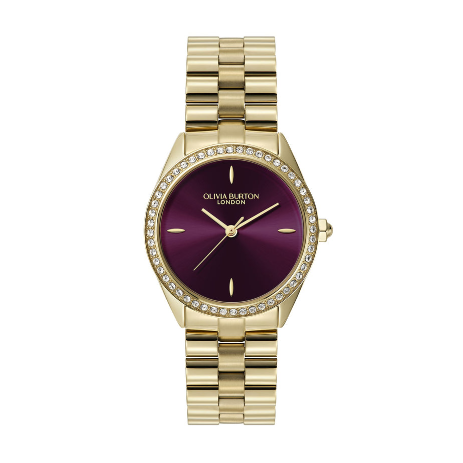 Olivia Burton Sports Luxe 34mm Bejewelled Cherry Lacquer & Gold Bracelet Watch