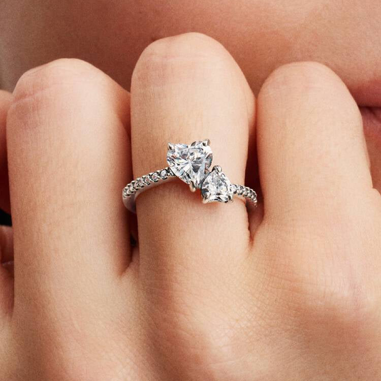 Pandora Double Heart Sparkling Ring