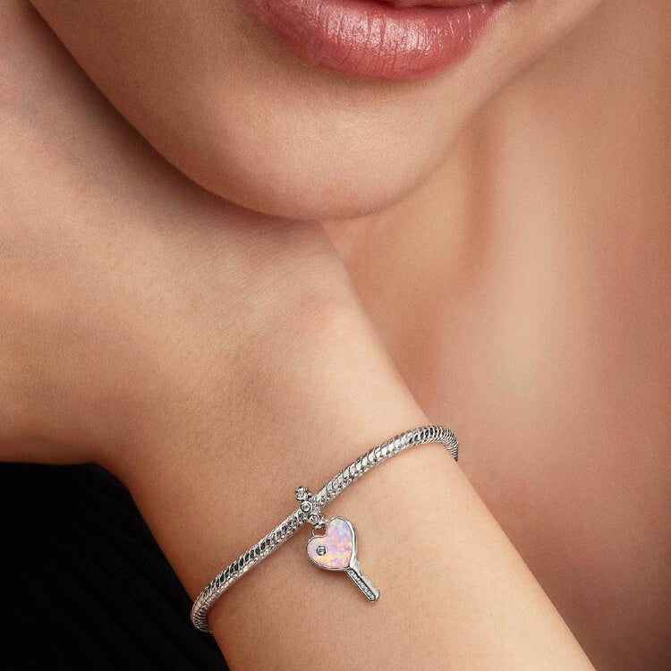 Pandora Opalescent Heart Key Dangle Charm