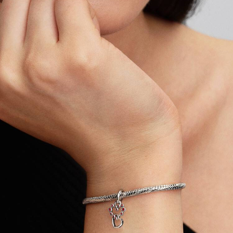 Pandora Connected Hearts & Red Stones Dangle Charm