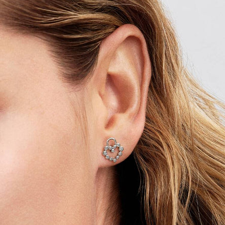 Pandora Sparkling Heart Padlock Stud Earrings