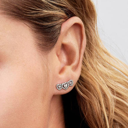 Pandora Halo Heart Trilogy Stud Earrings