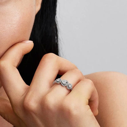 Pandora Halo Heart Trilogy Ring