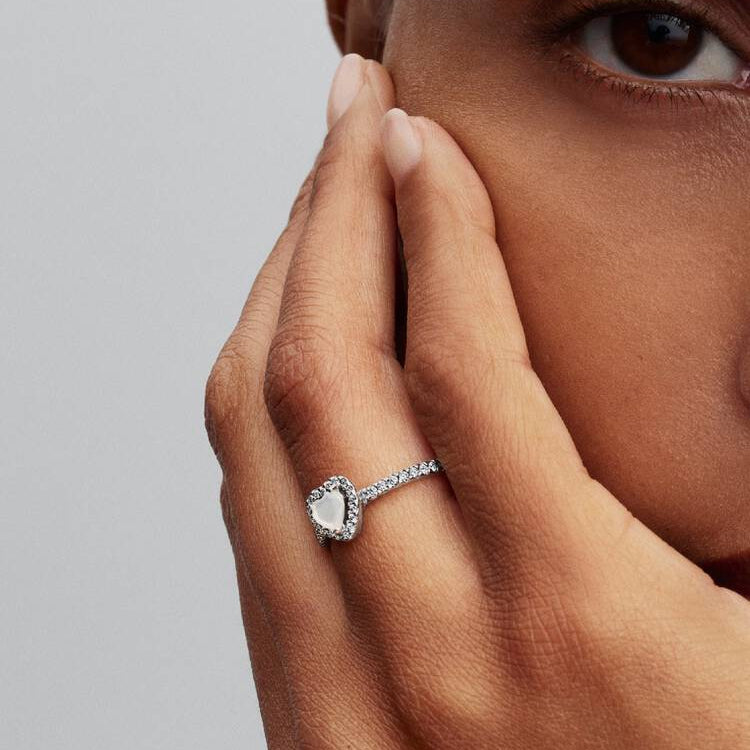 Pandora Elevated White Heart Ring