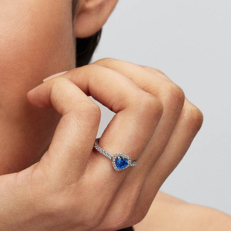 Pandora Elevated Princess Blue Heart Ring