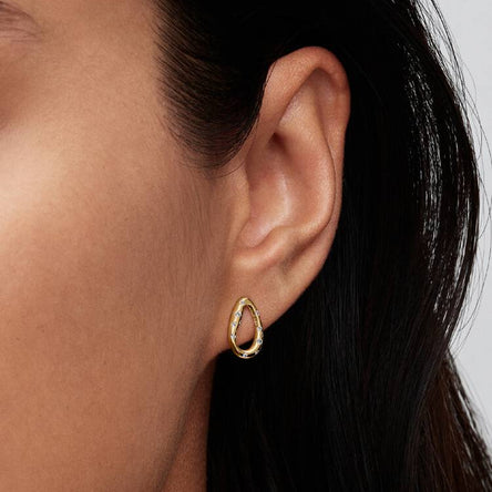 Pandora Organically Shaped Stone-Set Oval Stud Earrings