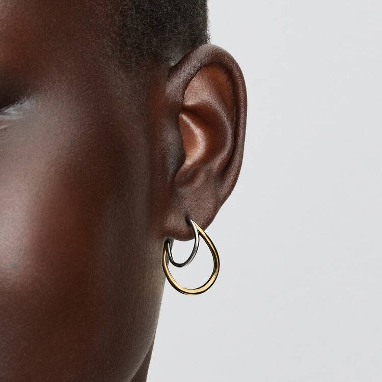 Pandora Organically Shaped Two-Tone Double Hoop Earrings