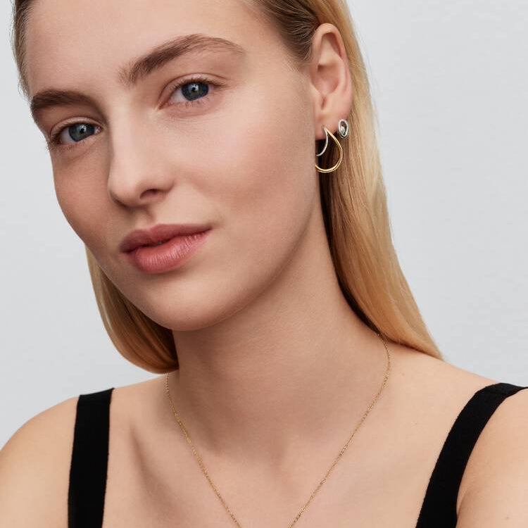 Pandora Organically Shaped Two-Tone Double Hoop Earrings