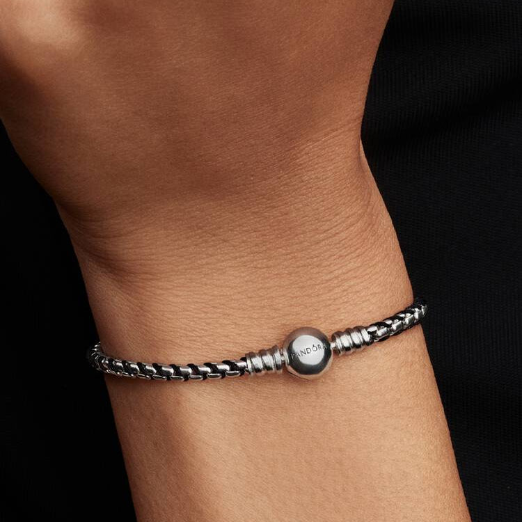 Pandora Black Cord Box Chain Bracelet