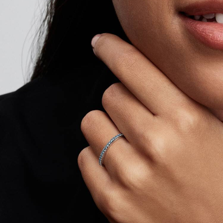 Pandora Sparkling Aquamarine Half-Eternity Band Ring
