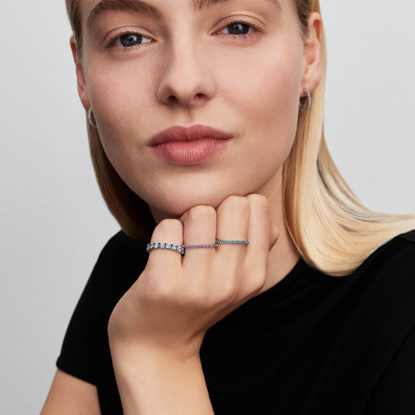 Pandora Sparkling Aquamarine Half-Eternity Band Ring