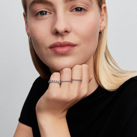 Pandora Sparkling Aquamarine Half-Eternity Band Ring