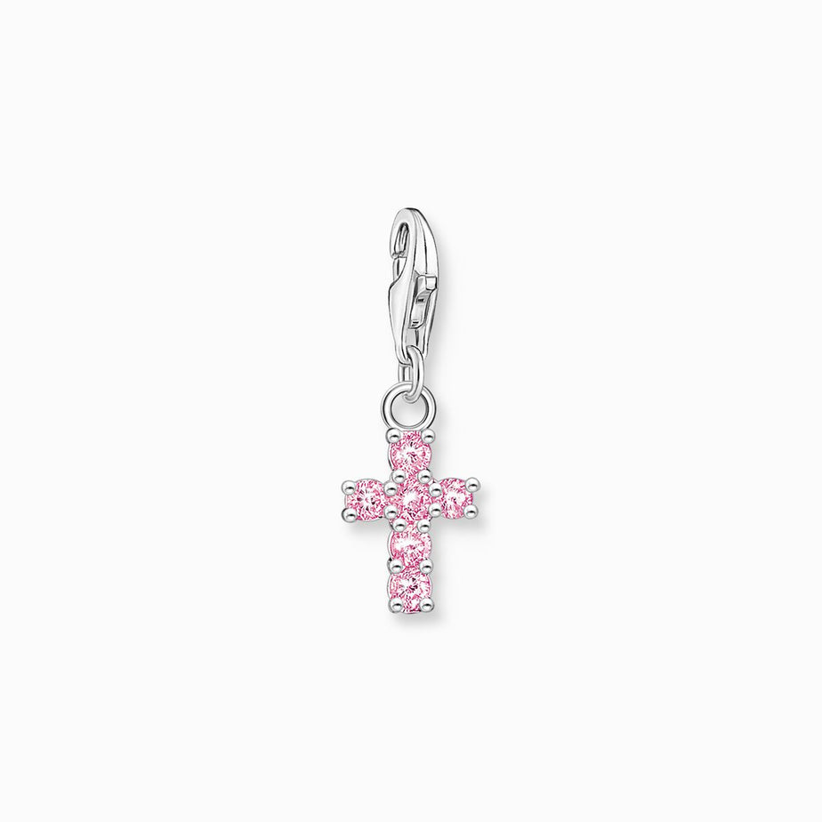 Thomas Sabo Silver Cross Charm with Pink Stones