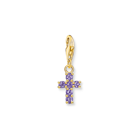 Thomas Sabo Gold Cross Charm with Amethyst Coloured Stones