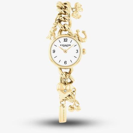 COACH Iris Gold Charm Bracelet Watch with Round Face