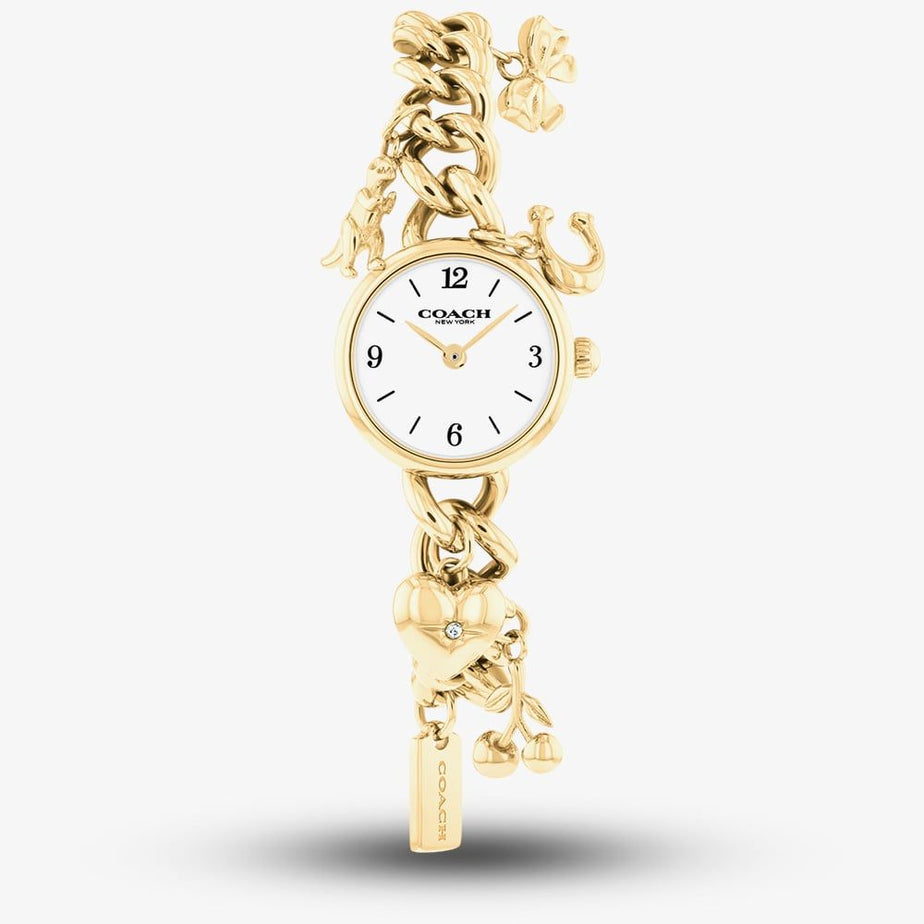 COACH Iris Gold Charm Bracelet Watch with Round Face