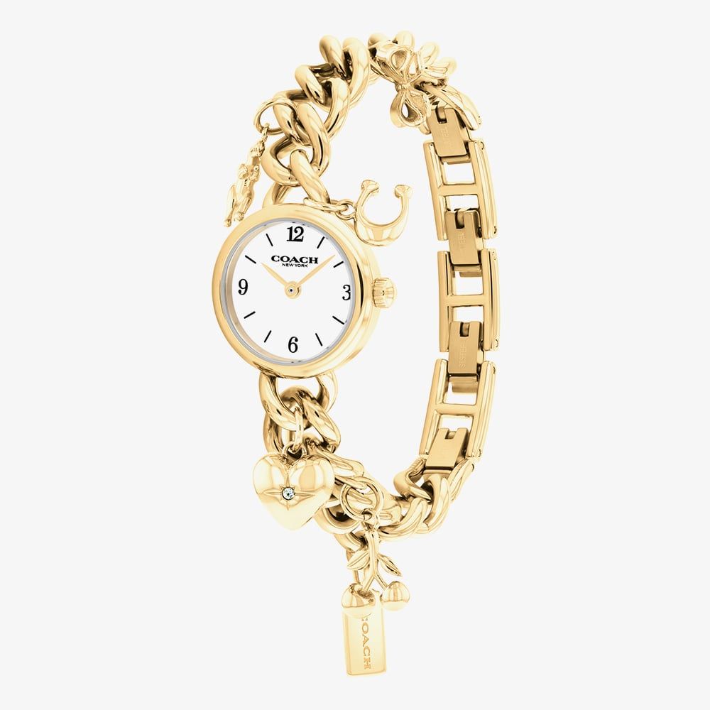 COACH Iris Gold Charm Bracelet Watch with Round Face