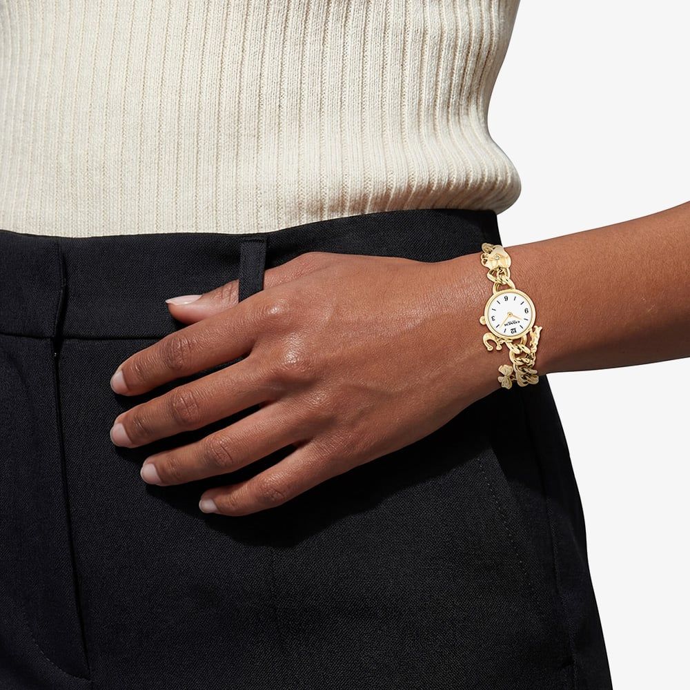 COACH Iris Gold Charm Bracelet Watch with Round Face