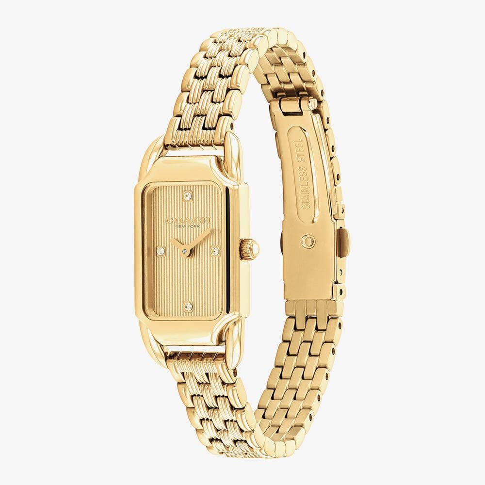 COACH Cadie Rectanglar Dial Gold Tone Bracelet Watch