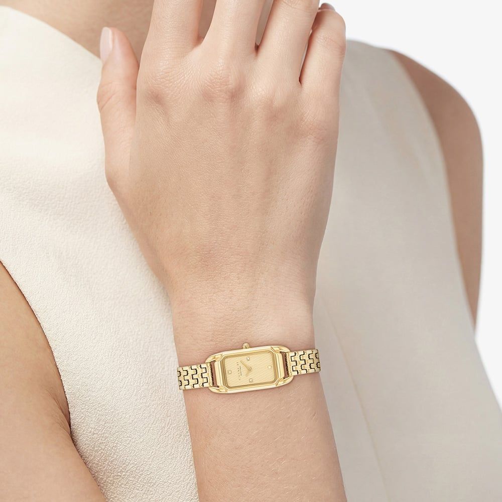 COACH Cadie Rectanglar Dial Gold Tone Bracelet Watch