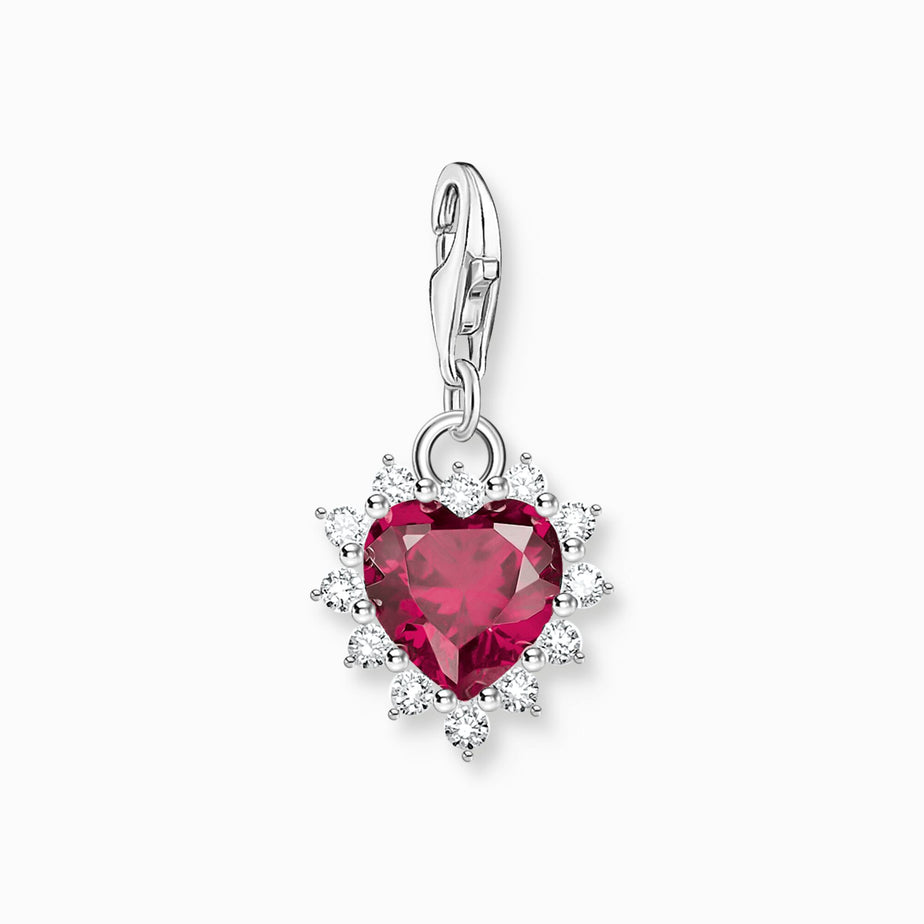 Thomas Sabo Silver Heart Charm with Red Stone