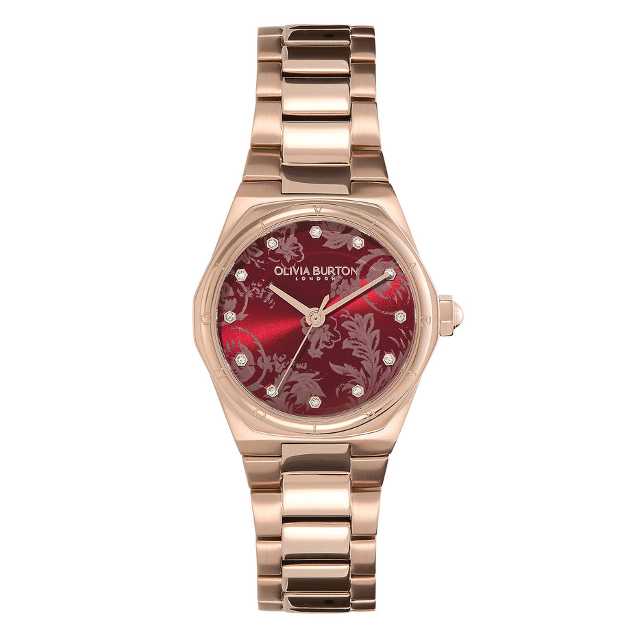 Olivia Burton 28mm Mini Hexa Cranberry & Carnation Gold Watch