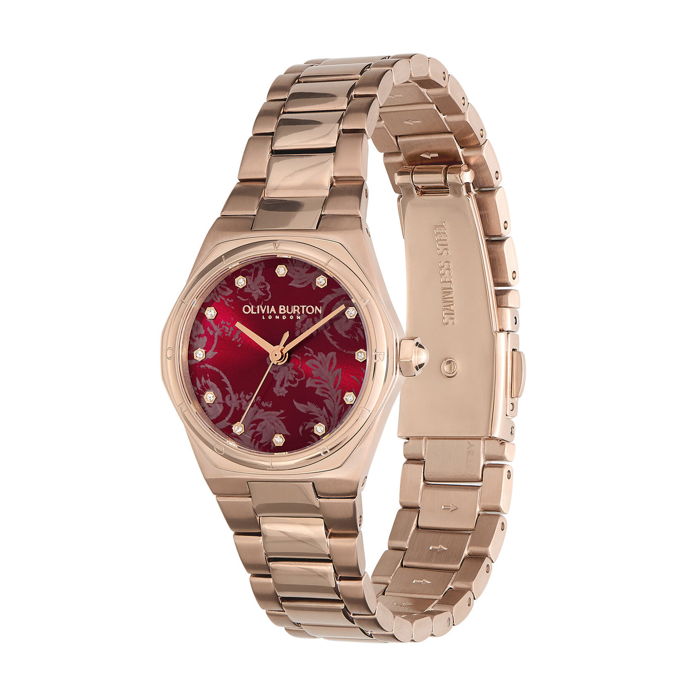 Olivia Burton 28mm Mini Hexa Cranberry & Carnation Gold Watch