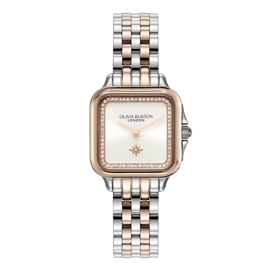 Olivia Burton 28mm Silver And Rose Sunray North Star Dial Watch