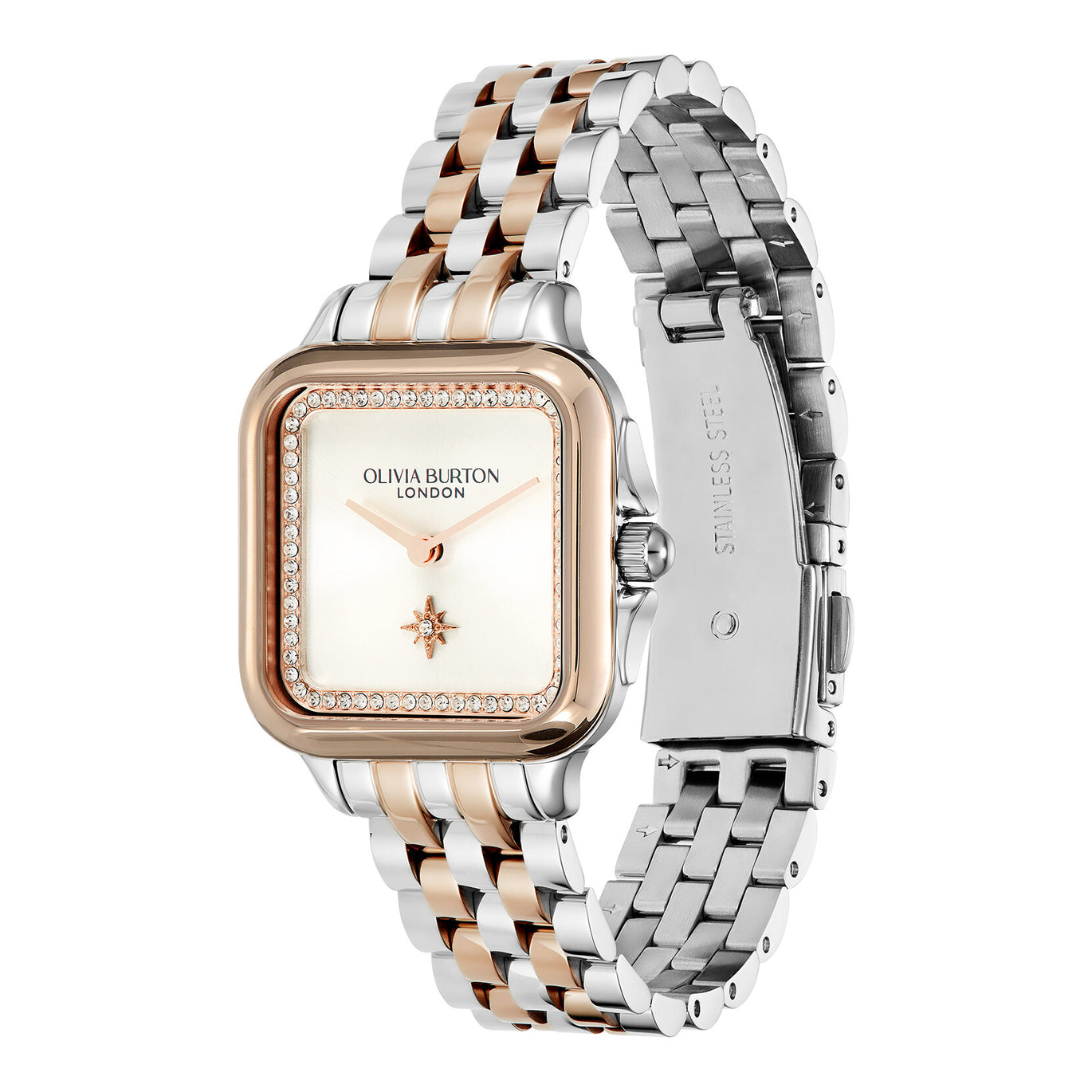 Olivia Burton 28mm Silver And Rose Sunray North Star Dial Watch