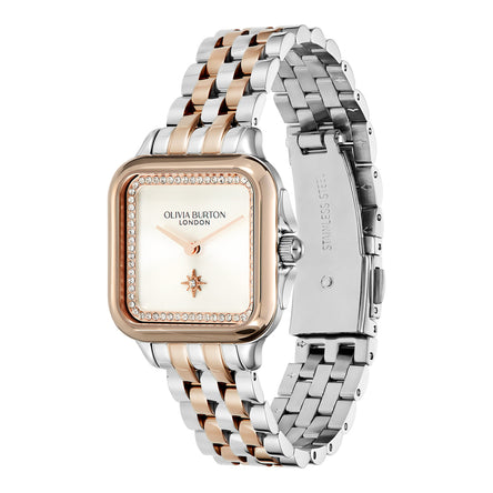 Olivia Burton 28mm Silver And Rose Sunray North Star Dial Watch