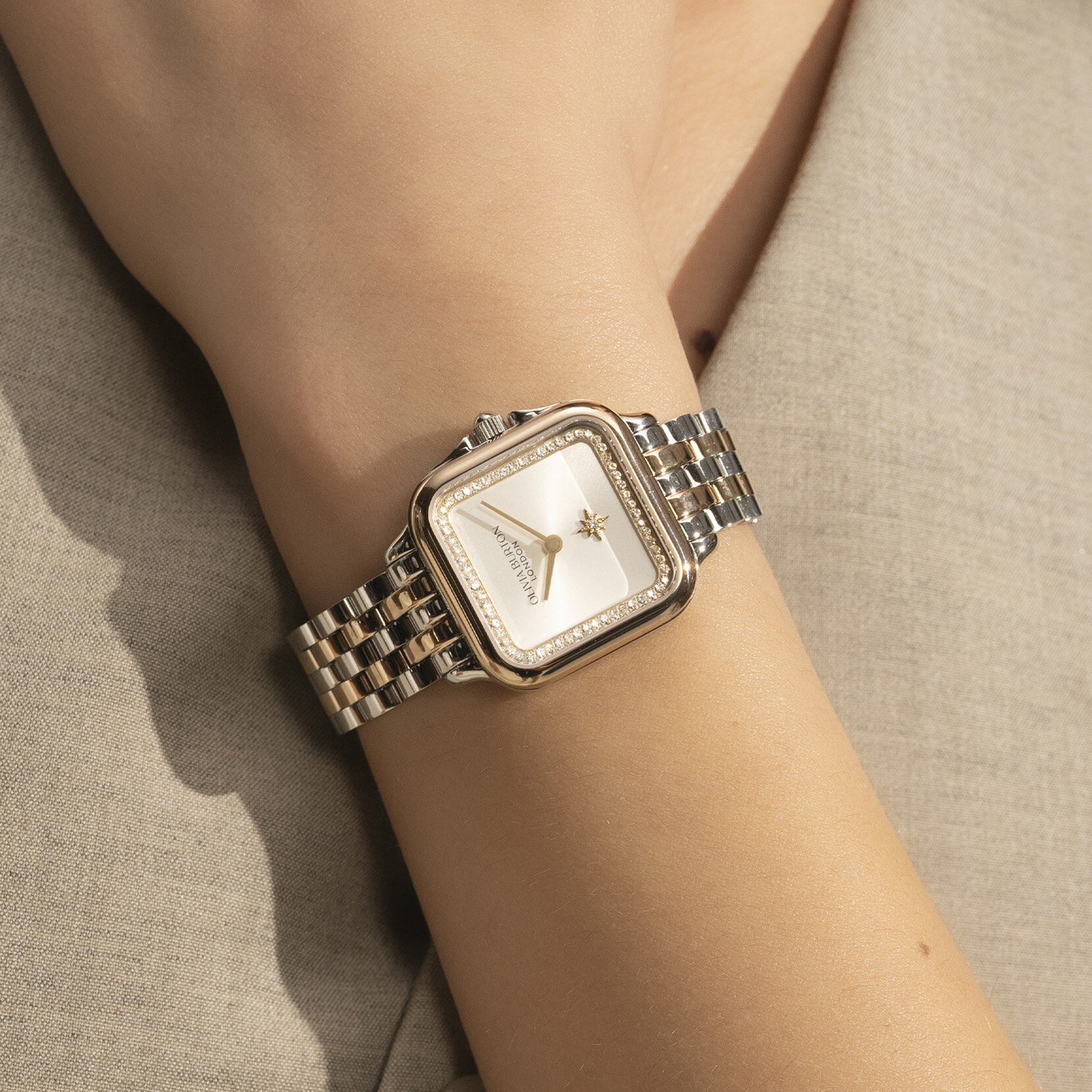 Olivia Burton 28mm Silver And Rose Sunray North Star Dial Watch