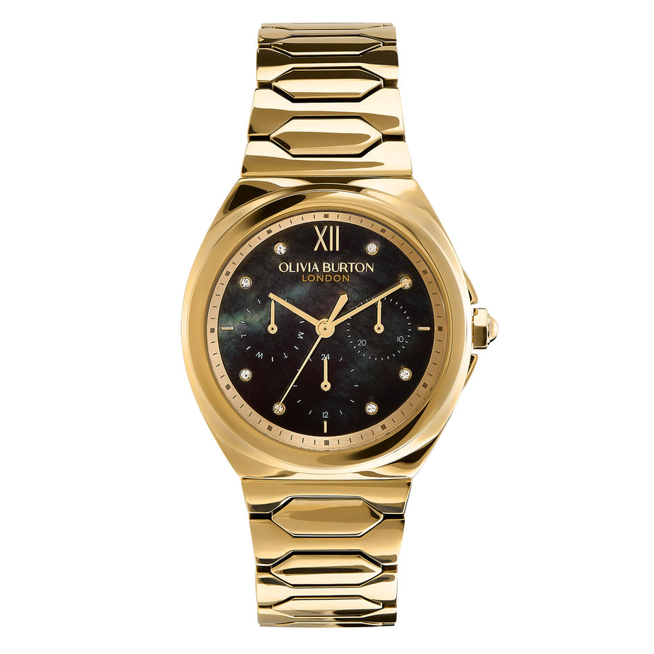Olivia Burton Sports Luxe 36mm Black & Gold Lustre Watch