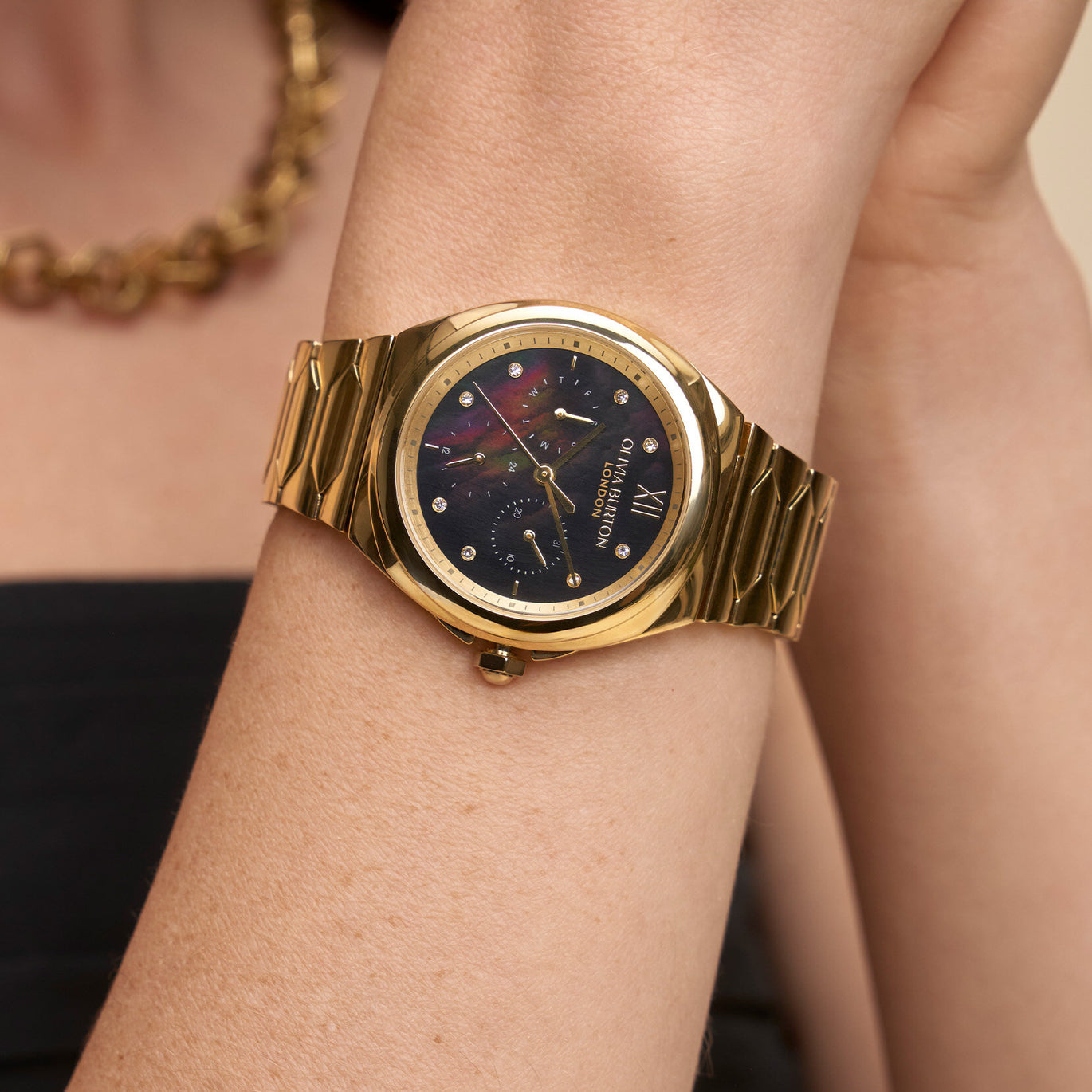 Olivia Burton Sports Luxe 36mm Black & Gold Lustre Watch