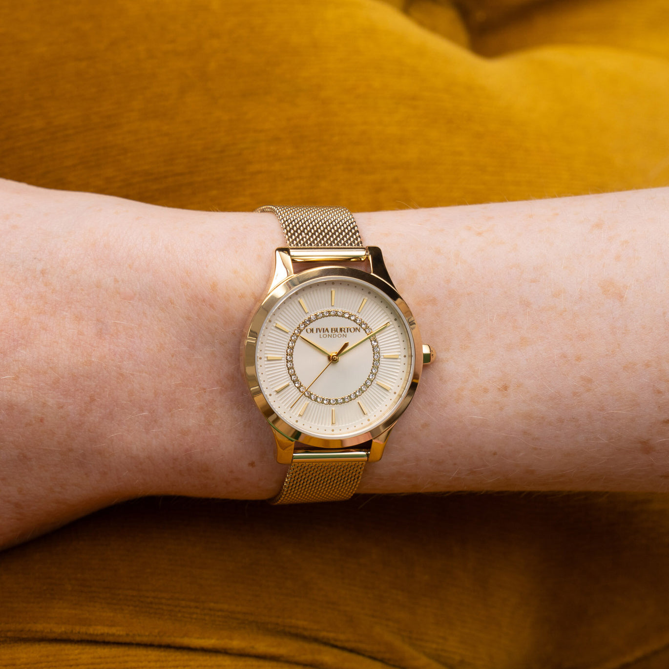 Olivia Burton 30mm Gold Mesh Sunray Dial Watch