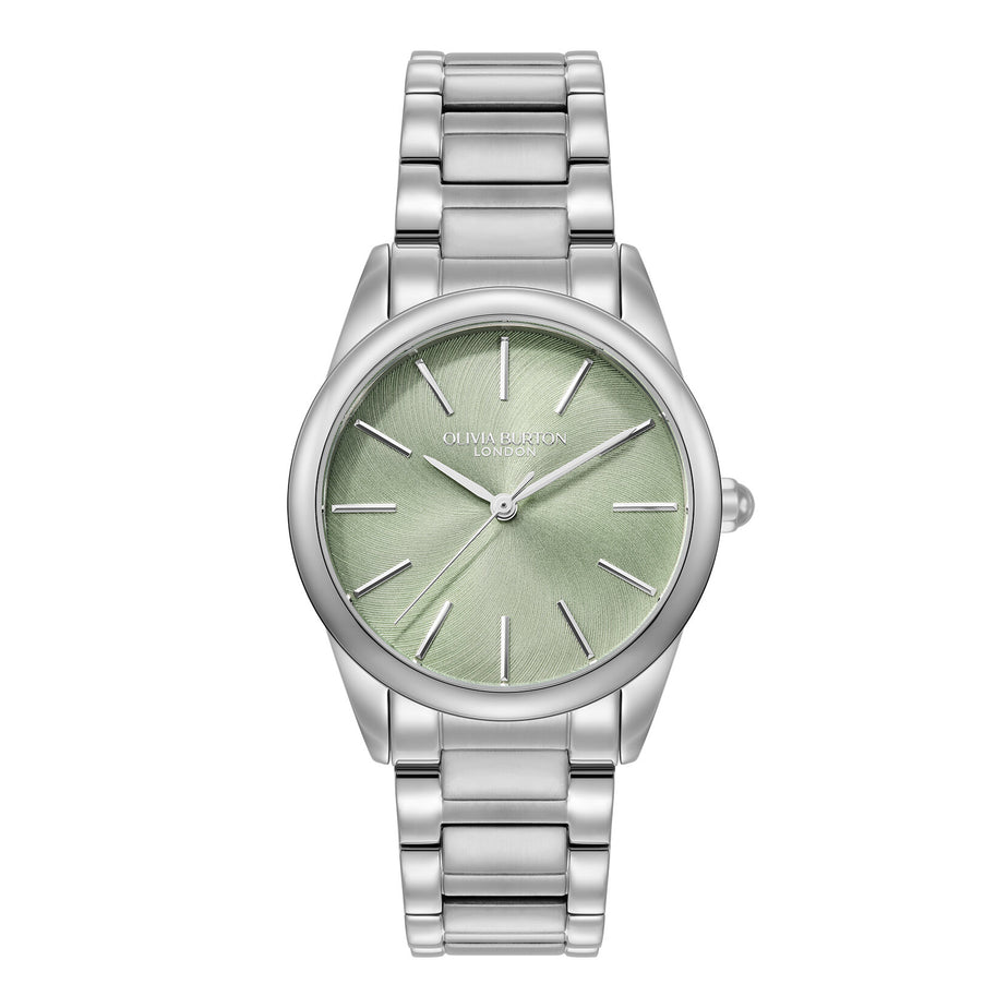 Olivia Burton 34mm Glowful Mint Green & Silver Bracelet Watch