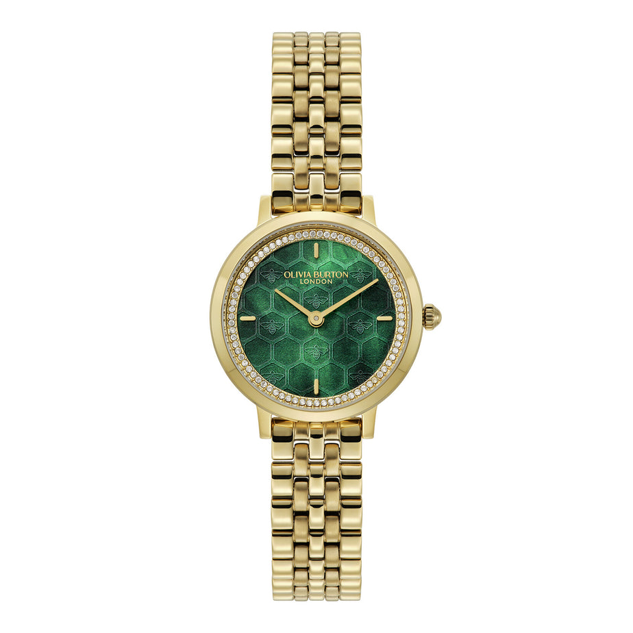 Olivia Burton 28mm Honeycomb Ultra Slim Forest Green & Gold Bracelet Watch