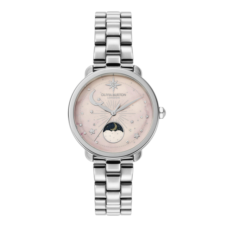 Olivia Burton Celestial 34mm Moon Phase Pink & Silver Bracelet Watch