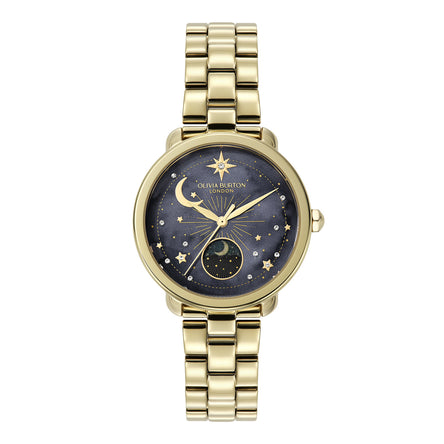Olivia Burton Celestial 34mm Moon Phase Black & Gold Bracelet Watch