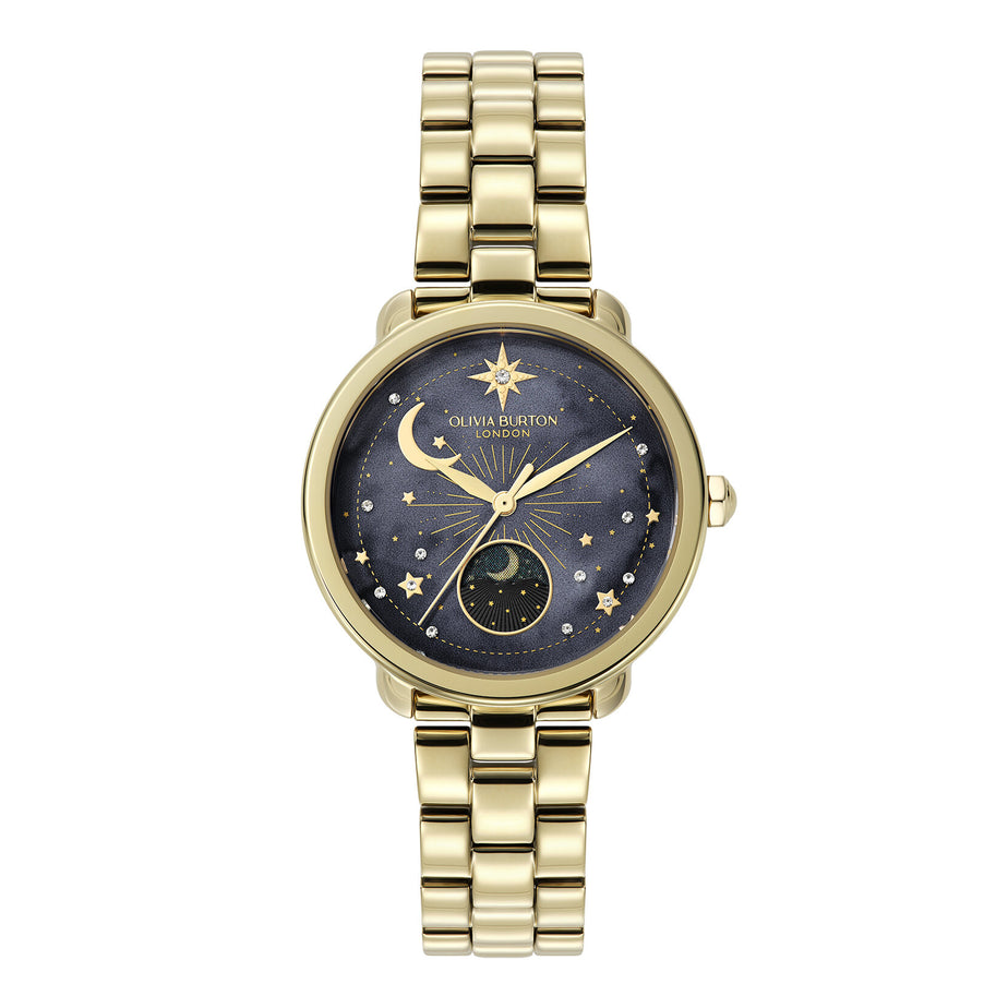 Olivia Burton Celestial 34mm Moon Phase Black & Gold Bracelet Watch