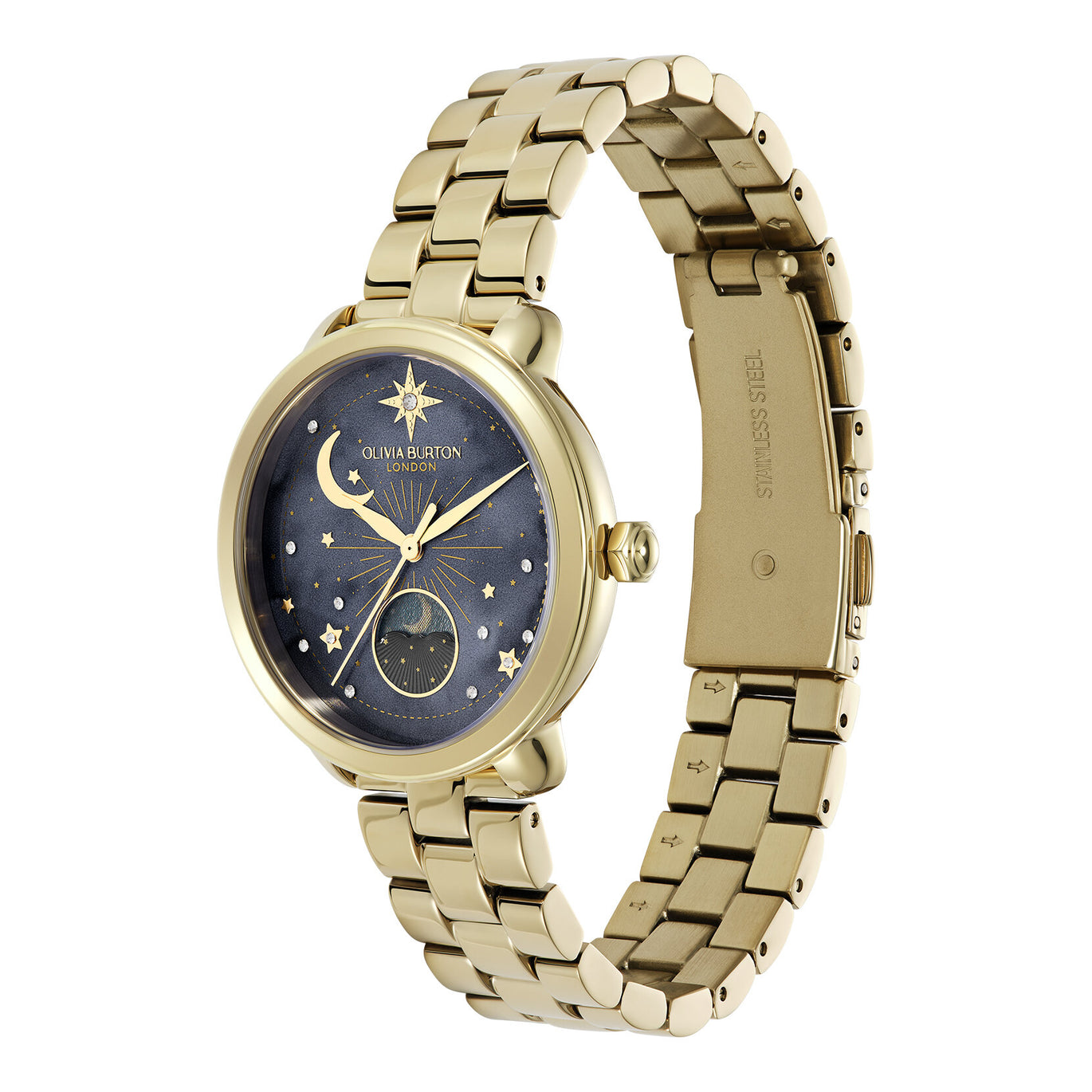 Olivia Burton Celestial 34mm Moon Phase Black & Gold Bracelet Watch