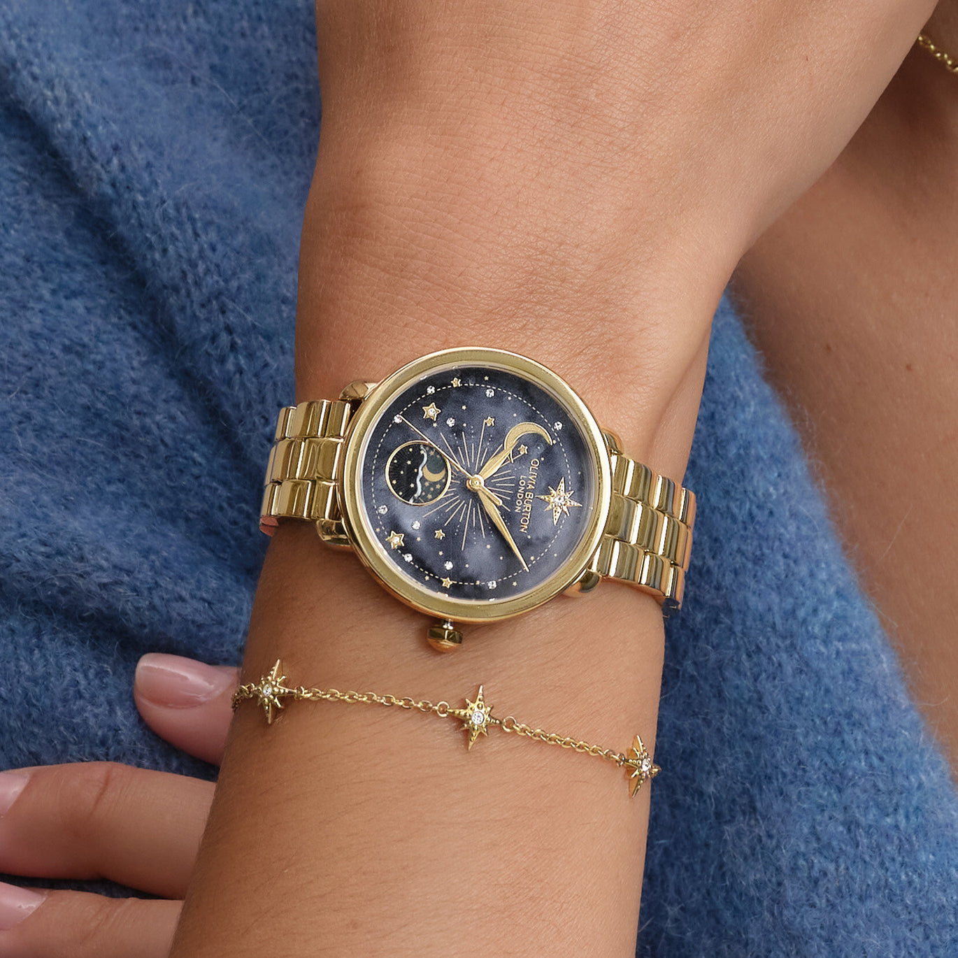 Olivia Burton Celestial 34mm Moon Phase Black & Gold Bracelet Watch
